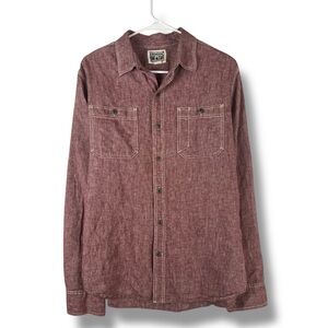 Converse Button Down Shirt Mens M Medium Long Sleeve Linen Cotton Blend Red